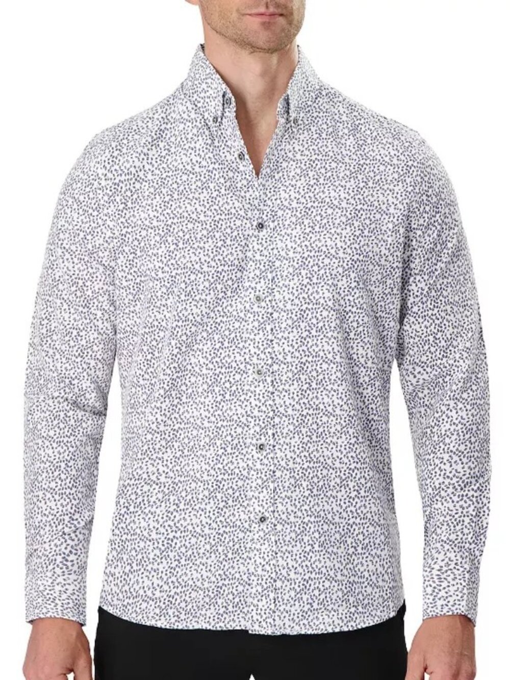 Report Collection 4-Way Performance Dress Gray Leaf Button Down Shirt SZ L